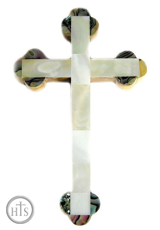 Product Image - Bethlehem Olive Wood Cross With Mother Of Pearl  Decoration