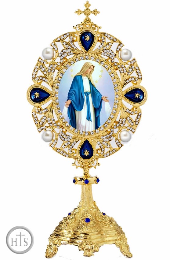 Image - Our Lady of Grace, Icon in Pearl Jeweled Shrine - Monstrance Style