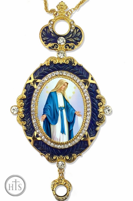 HolyTrinityStore Picture - Our Lady of Grace, Blue Enameled Icon Ornament