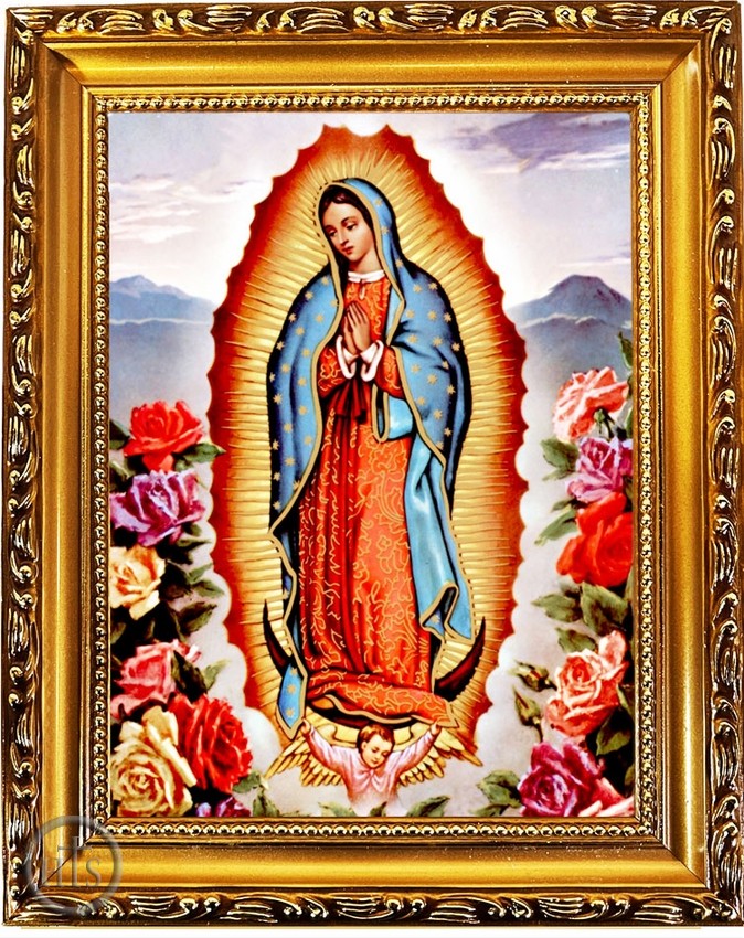 Product Picture - Our Lady of Guadalupe, Wooden Frame  Icon with Stand
