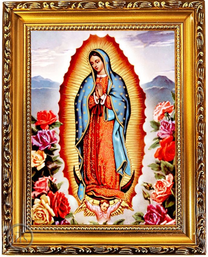Product Image - Our Lady of Guadalupe, Wooden Frame Gold Foil Icon with Stand
