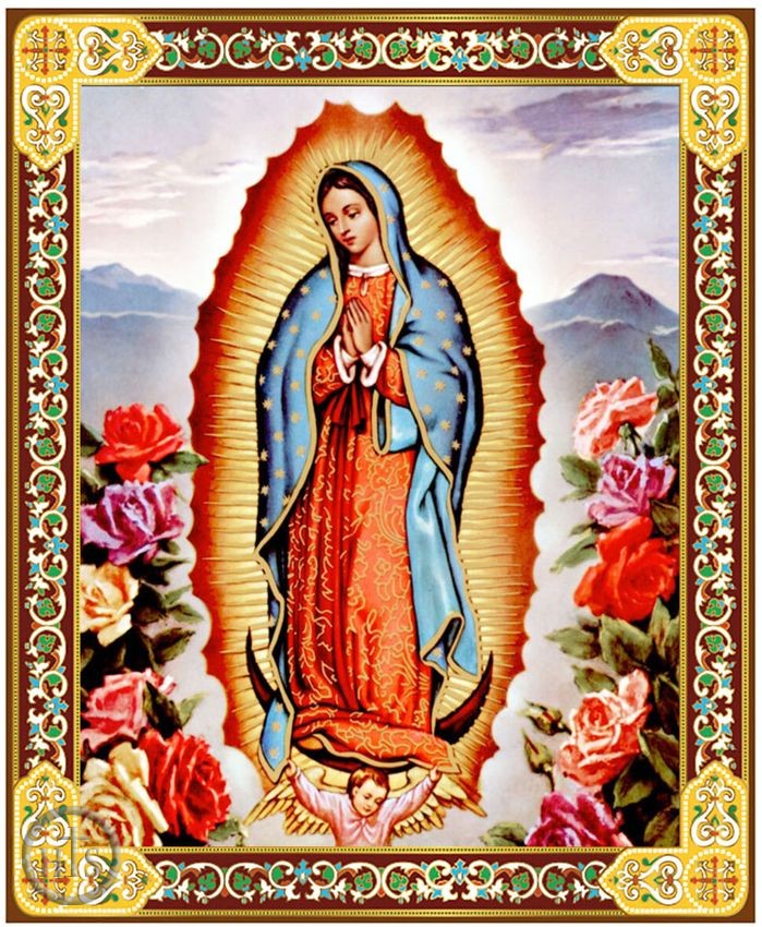 HolyTrinityStore Photo - Our Lady of Guadalupe, Gold Foil Orthodox Icon with Stand
