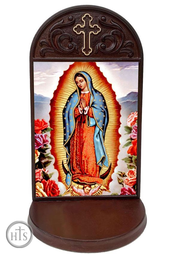 Photo - Our Lady of Guadalupe Icon Wooden Shrine With Shelf 