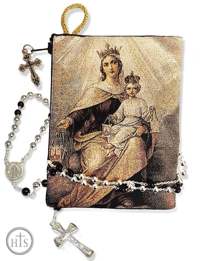 Product Pic - Our Lady of Mount Carmel, Tapestry Rosary Icon Pouch, Reversible