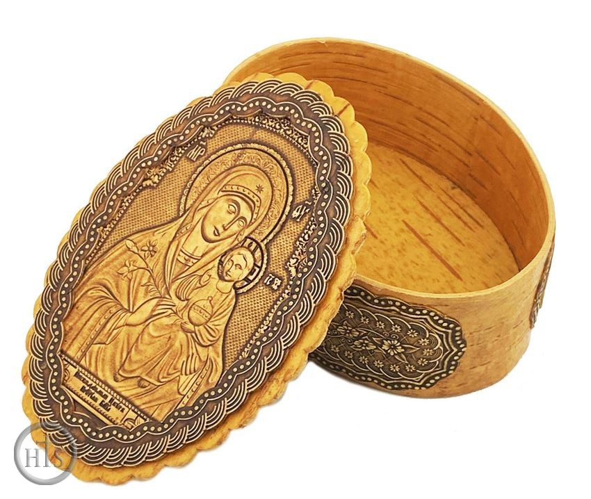 Product Pic - Oval Birch Box with Icon Virgin Mary Eternal Bloom