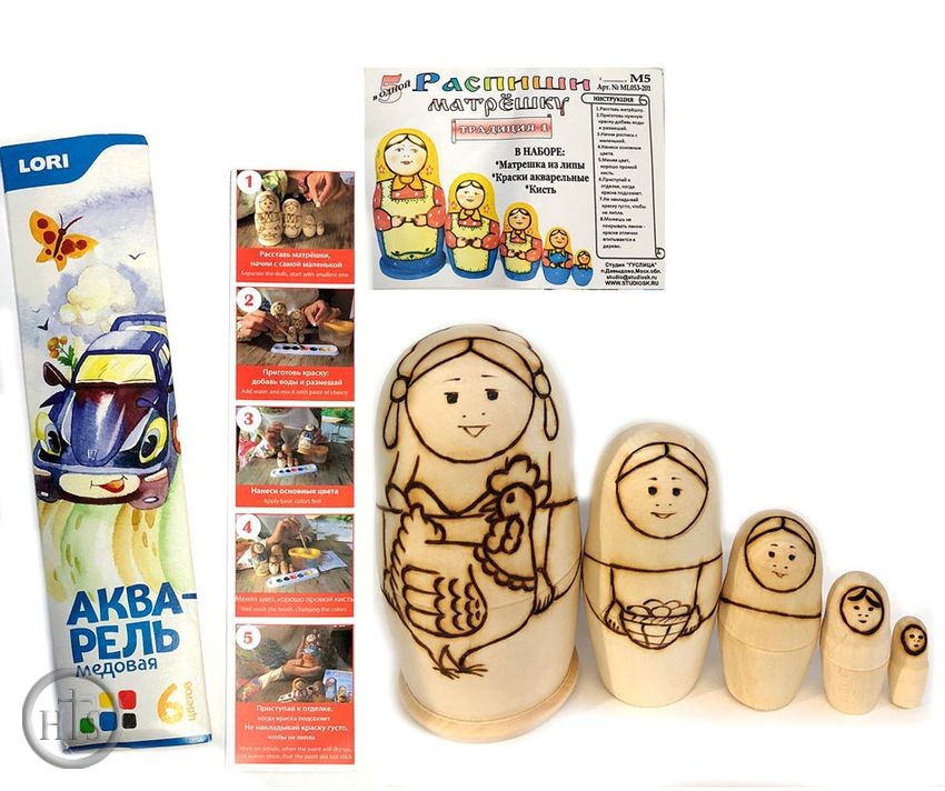 Product Picture - Paint Your Own Stocking Dolls (Matreshka), Set of 5 Wooden Dolls