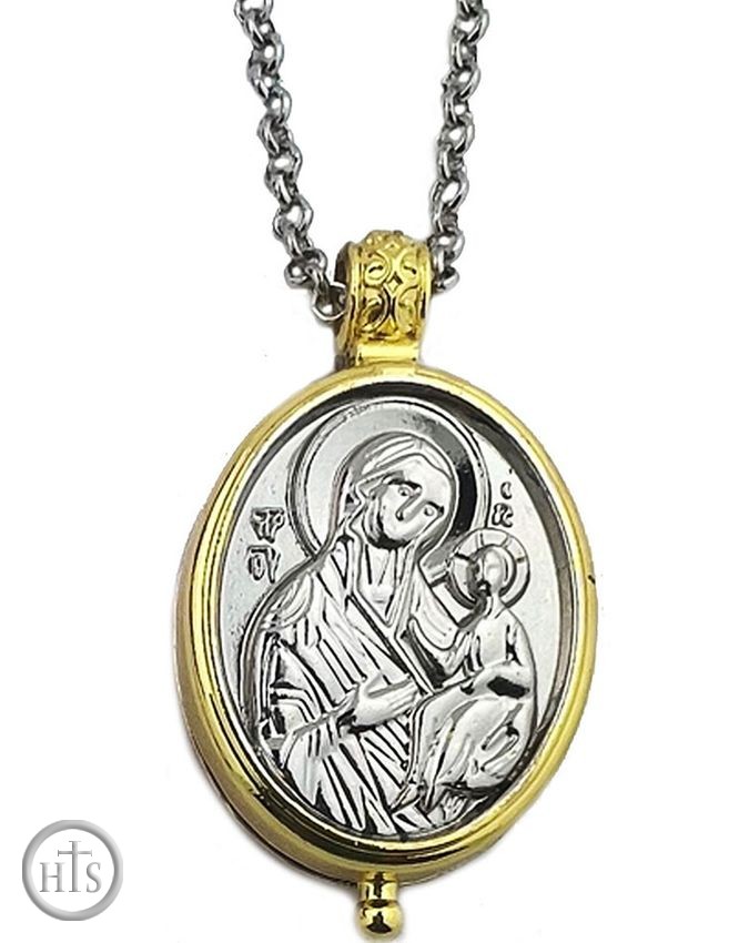HolyTrinityStore Image - Virgin Mary Panagia Locket Necklace, Metal Based