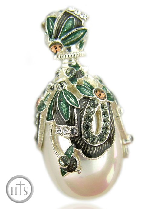 Photo - Egg Pendant with Pearl, Sterling Silver 925, Flowers Design