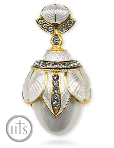 Image - Faberge Style Egg Pendant with Pearl, Sterling Silver,  Gold Finish 