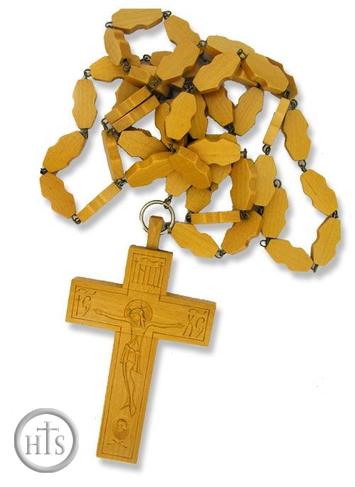 HolyTrinityStore Image - Pectoral Wooden Cross  with Wooden Chain, Hand Carved 