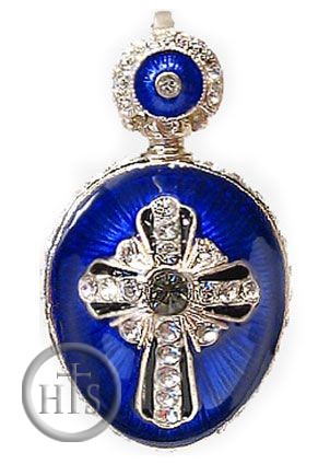 HolyTrinityStore Picture - Royal Blue Color Egg Pendant, Enameled, Faberge Style 