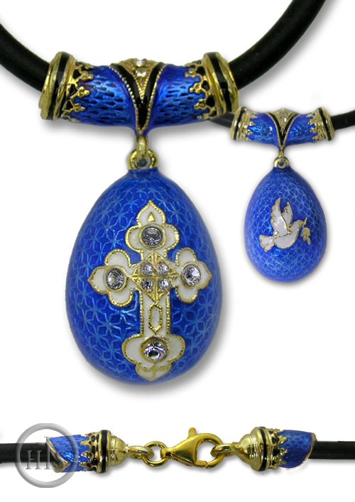 Pic - Faberge Style Egg Pendant Egg with Gold/Stones and Chain