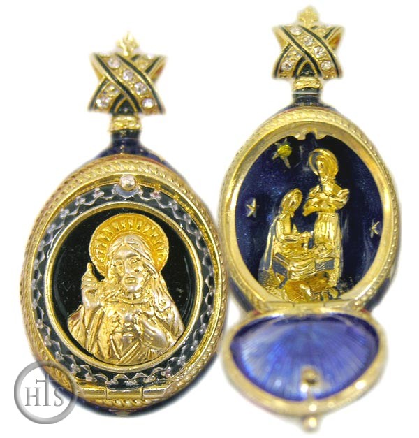 Image - The Christ / Nativity of Christ Pendant Egg with Surprise, Gold Plated, Blue