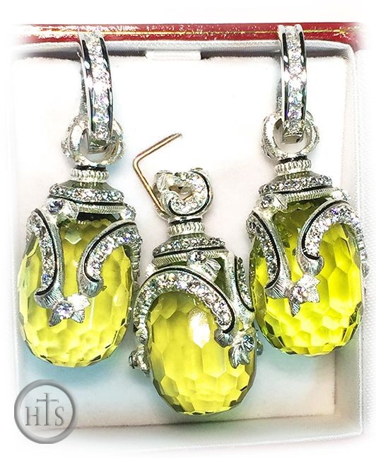Product Image - Peridot Set of Earrings with Egg Pendant,  Sterling Silver 925