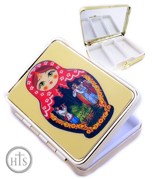 Photo - Pill Box  and  Mirror with Image of Matreshka