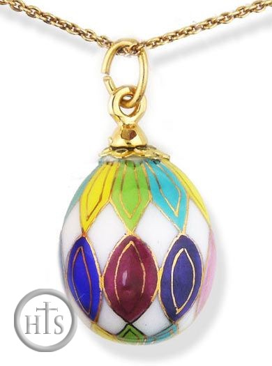 HolyTrinityStore Image - Porcelain  Egg Pendant  Hand Painted  With Gold Highlights