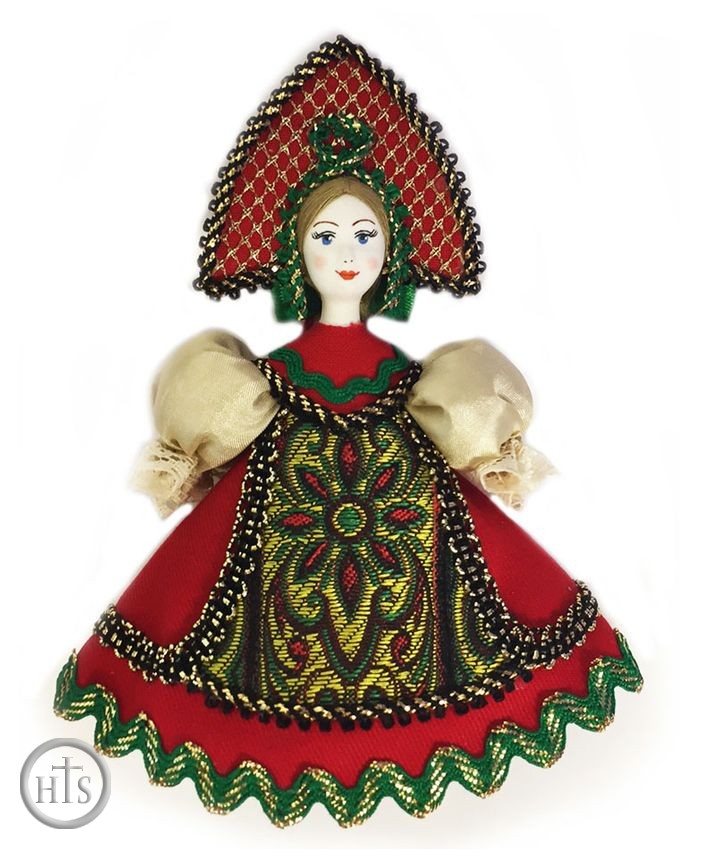 HolyTrinityStore Picture - Wooden Doll with Porcelain Face, Christmas Decoration, Red