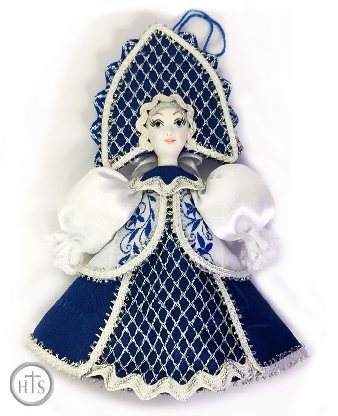HolyTrinityStore Photo - Wooden Doll with Porcelain Face, Christmas Decoration, Dark Blue
