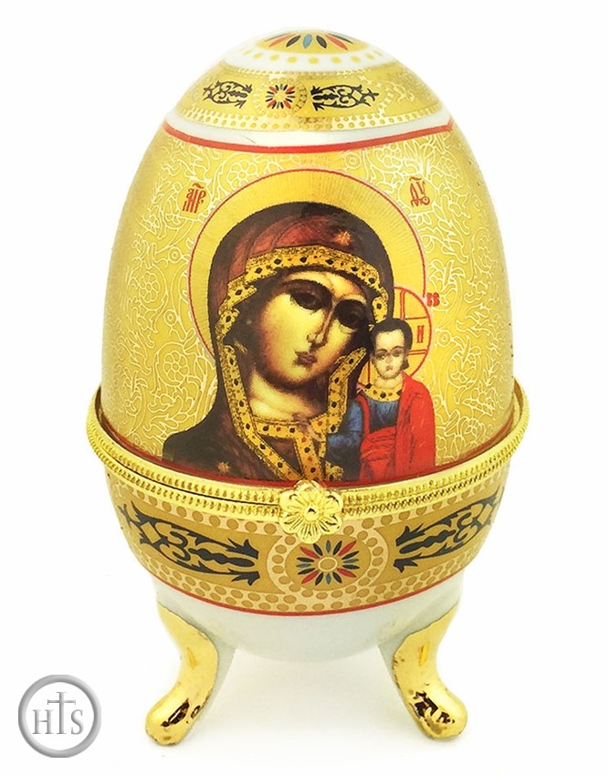 HolyTrinityStore Photo - Porcelain  Open Up Egg with  Icon of Virgin of Kazan