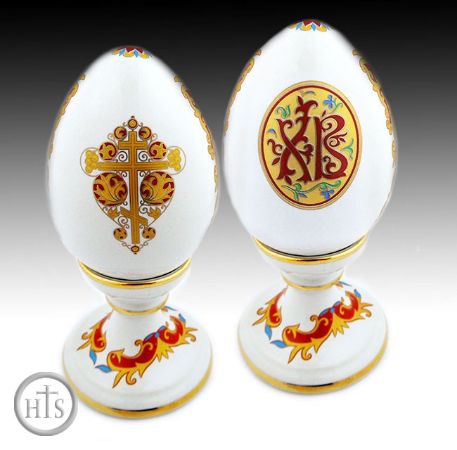 HolyTrinityStore Picture - Two Sided Porcelain Easter  Egg on Stand, Small