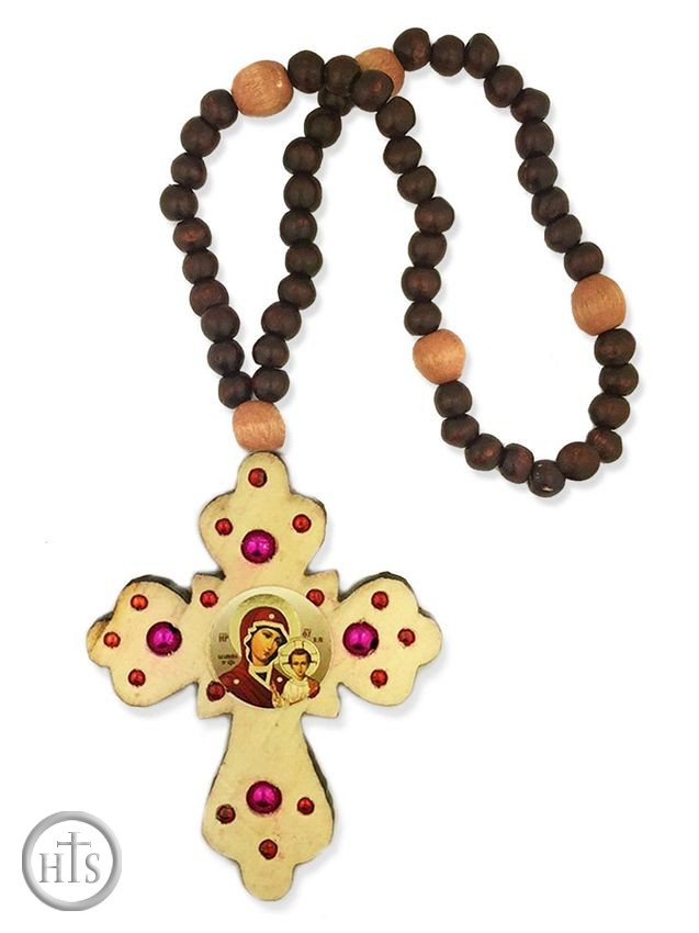 Product Photo - Rosary Beads with Wooden Cross and   Virgin of Kazan Icon