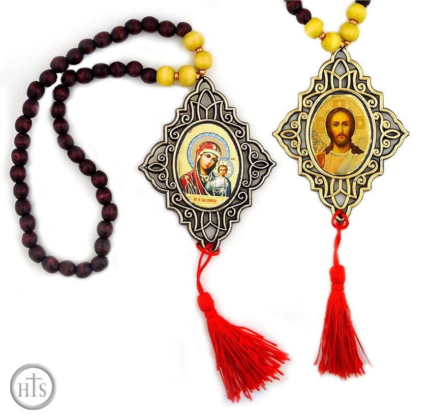 Photo - Virgin of Kazan & Christ The Teacher Reversible Icon with Beads