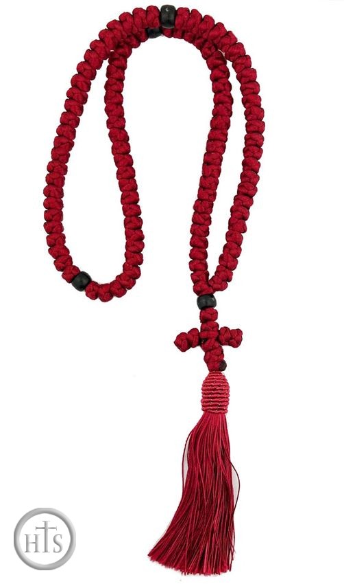 HolyTrinityStore Image - 100 Flush Knot Red Prayer Rope from Greece, 16