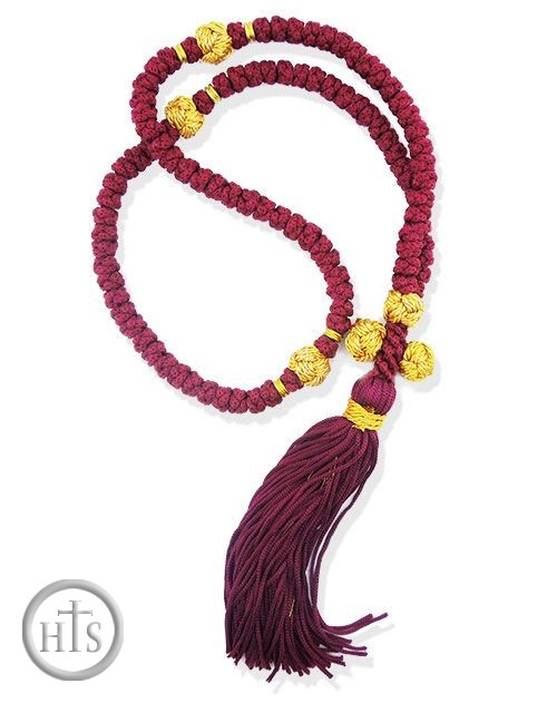 Product Picture - 100 Knot Red/Gold Prayer Rope from Greece, 15 1/2