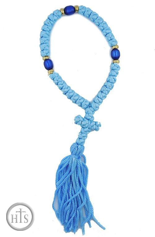 HolyTrinityStore Image - 35 Knot  Blue Prayer Rope from Greece, 7 1/2