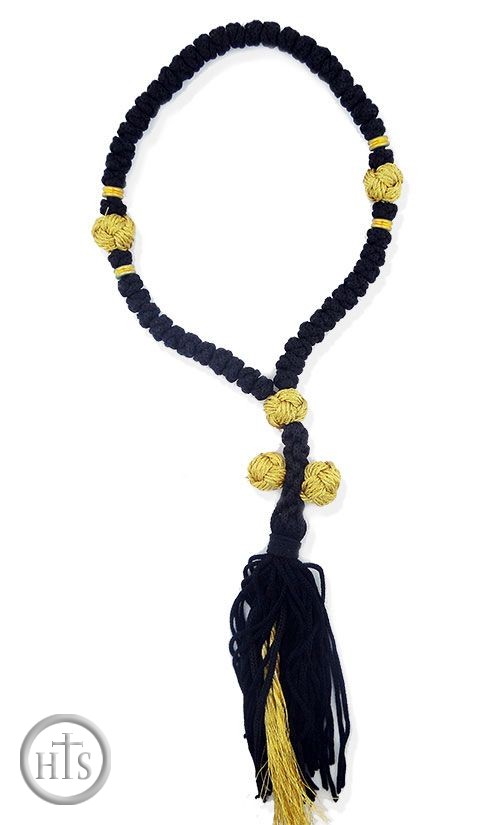 Product Picture - 50 Flush Knot  Black/Gold Prayer Rope from Greece, 10 1/2