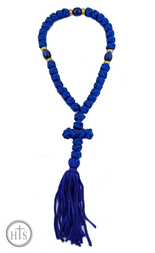 Picture - Flush Knot Prayer Rope from Greece,  35 Knots, Blue