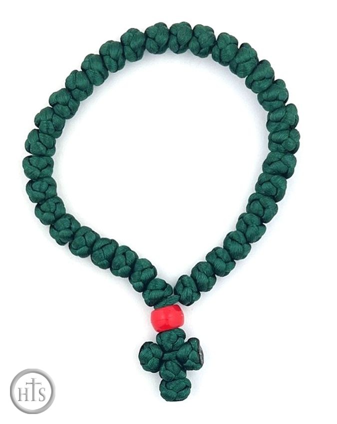 Product Photo - Prayer Rope with Cross, 33 Knots, Green