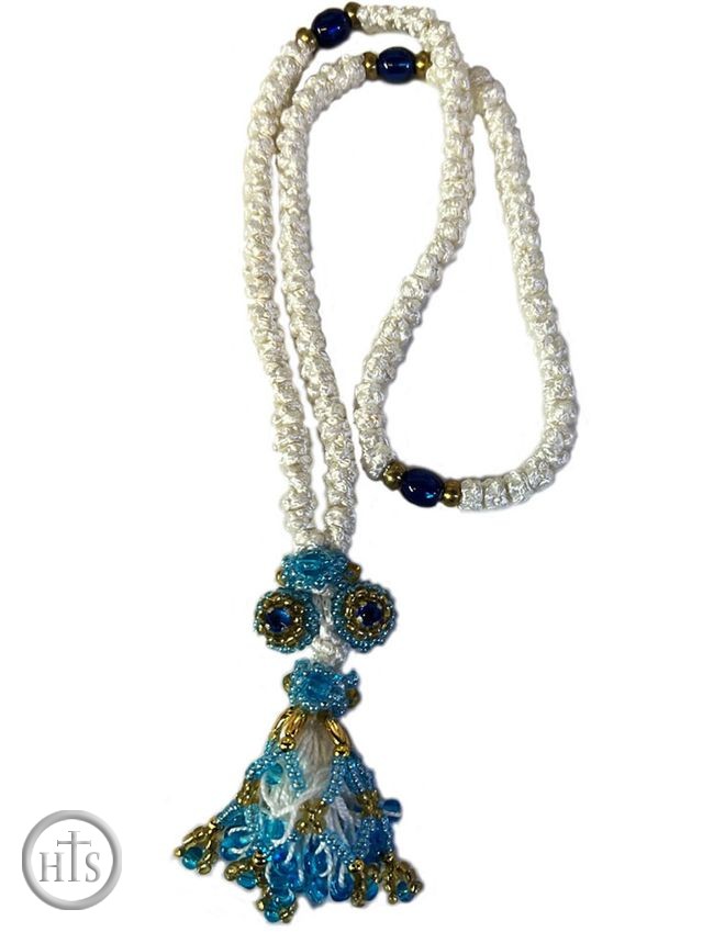 HolyTrinity Pic - Flush Prayer Rope with Beads, 100 Knots, White