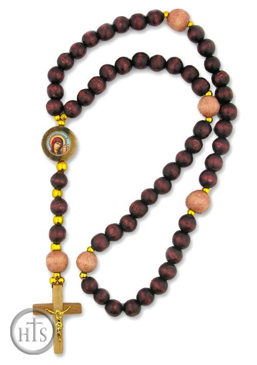 Product Image - Wooden Prayer Rosary Beads  Rope with Icon, 50 Knots
