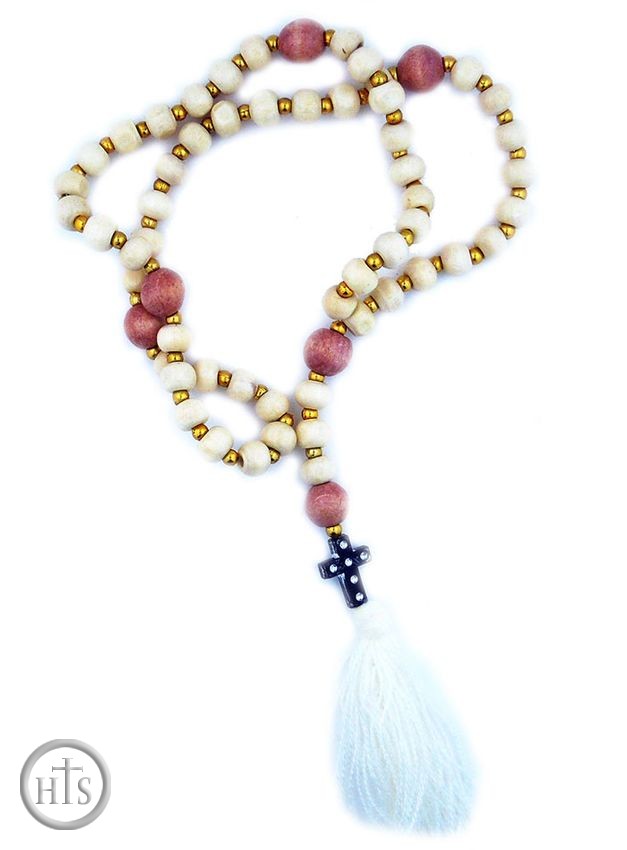 HolyTrinityStore Image - Rosary Beads Prayer Rope, 50 Knots, White