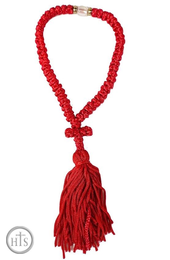 Picture - Flush Prayer Rope from Greece, 50 Knots, Red