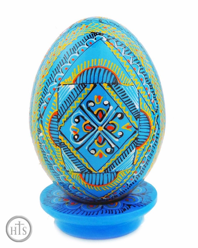 Pic - Wooden  Pysanky Egg on Wooden Plate, Hand Painted
