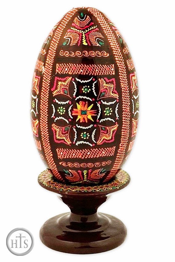 Product Image - Goose Size Wooden  Pysanky  Egg on Stand, Hand Painted 