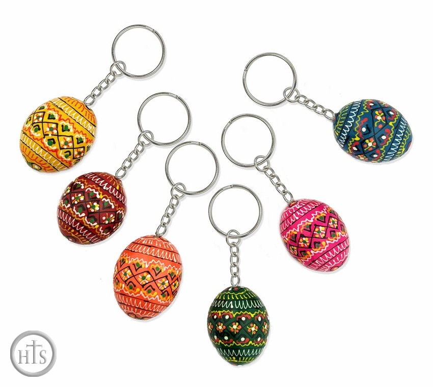 Image - Set of 6 Ukrainian Small Wooden Pysanky Eggs on Key Chain