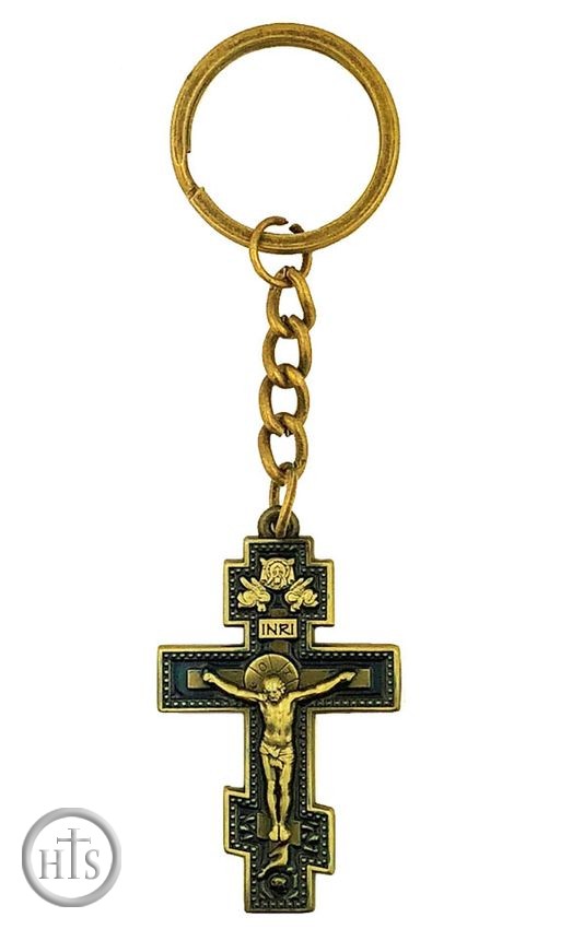 Photo - Key Chain with Three Bar Metal Cross and Crucifix