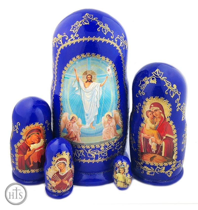Image - Resurrection of Christ, 5 Nesting Icon Dolls, Hand Painted, 7