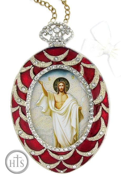 HolyTrinity Pic - Resurrection of Christ, Ornament Oval Icon, Red