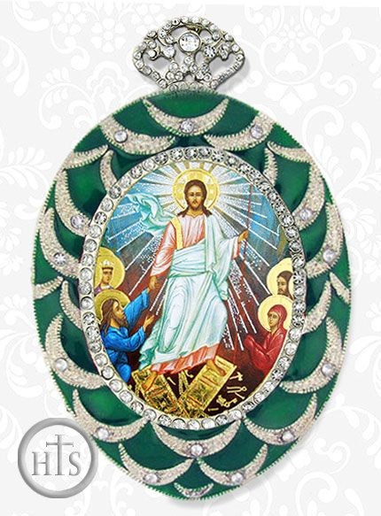 HolyTrinityStore Image - Resurrection of Christ, Framed Icon Ornament with Chain, Green