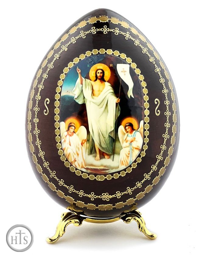 Image - Resurrection of Christ, Decoupage Wooden Egg with Stand