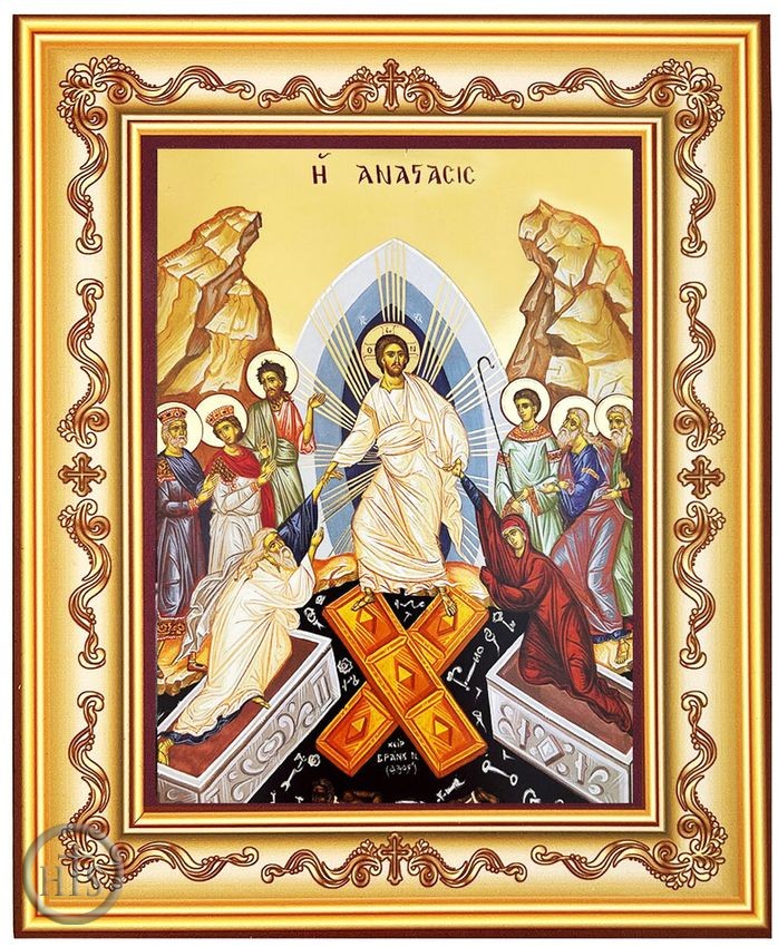 Product Photo - The Resurrection - Descent Into Hell, Framed Greek Icon with Stand