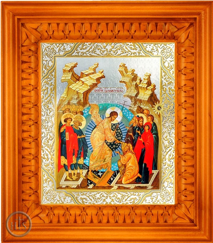 Product Image - Resurrection of Christ,  Orthodox Icon in Wooden Kiot (Shrine)  with Glass