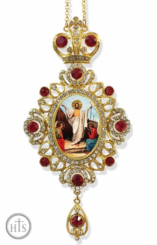 HolyTrinity Pic - Resurrection of Christ, Jeweled Icon Ornament / Red Crystals
