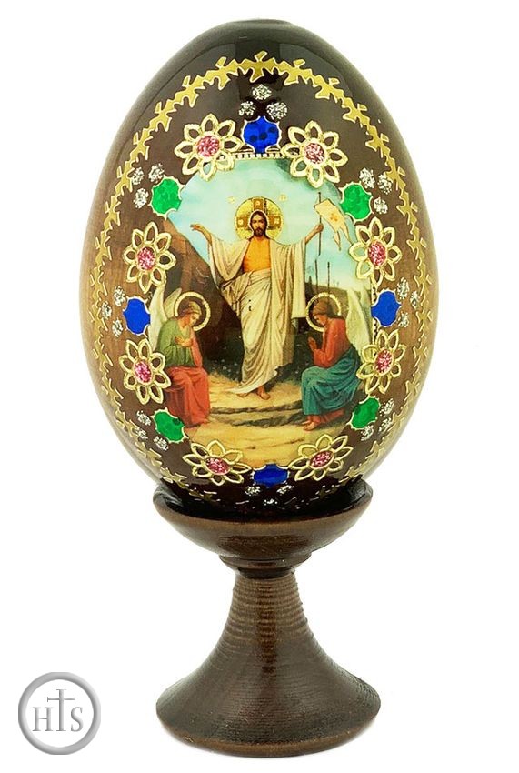 Picture - Resurrection of Christ, Wooden Icon Egg with Stand 
