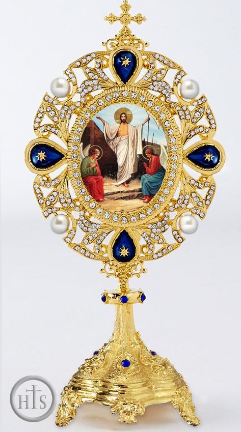 Photo - The Resurrection, Icon in Pearl Jeweled Shrine, Blue Crystals
