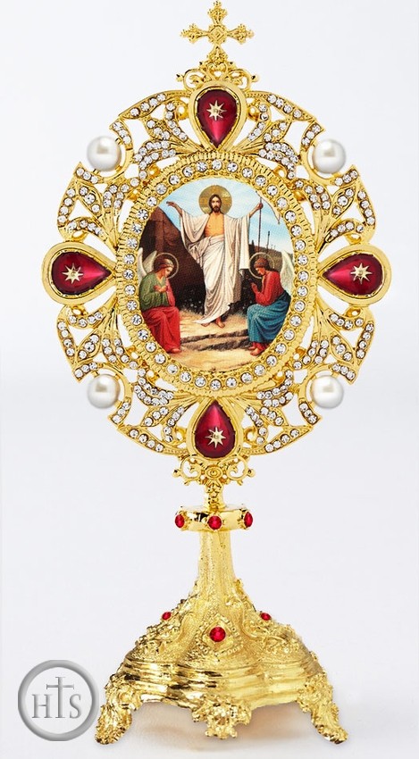 Image - Resurrection of Christ, Icon in Pearl Jeweled Shrine - Monstrance Style